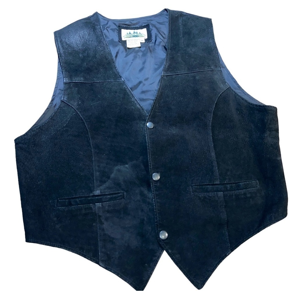 Medium Timber Trail Men Snap Black Leather Front Vest Lining back Nylon